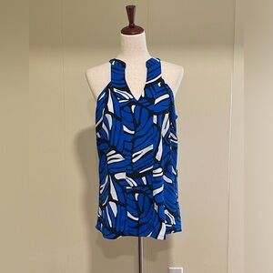 Southern Frock V Neck Fern Print Blouse Blue Size L